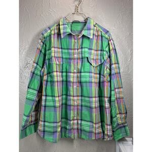 LRL Lauren Jeans Ralph Lauren Womens Green Plaid Roll Sleeve Plus Size Shirt 22‎